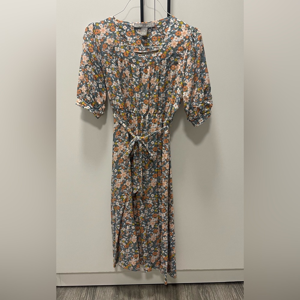 Floral Soft Tie-Waist Cottage Core Midi Dress